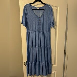 intro. Light Blue Tiered Button-Front Maxi Dress